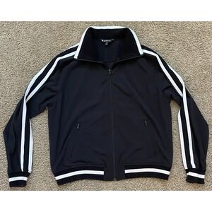 Womens Athleta Full Zip Jacket Black‎ White Stripes Athletic Gym Size Medium
